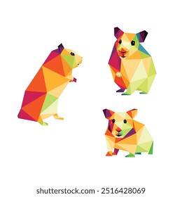 Hamster bunte polygonale Logo-Set. Vektor Sammlung von niedlichen Hamster Maus Abstract Low Poly. Low Poly Illustration von niedlichen Hamster