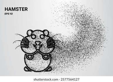 A hamster composed of small circles and dots, with particles swirling around it. Vector illustration.