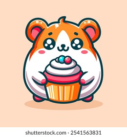 Hamster mit Cupcake Cartoon Vektorgrafik, Illustration und Grafik