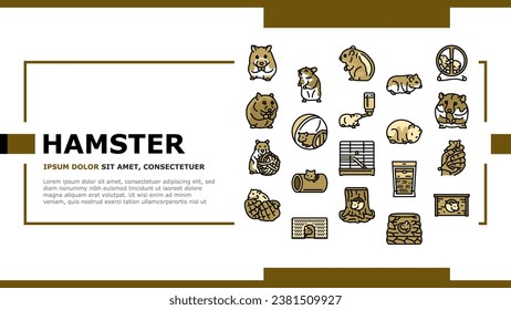 hamster cute animal pet landing web page vector. funny rodent, adorable small, kawaii conceptual, spring bowl, little hamster cute animal pet Illustration