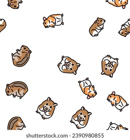 hamster cute animal pet vector seamless pattern thin line illustration