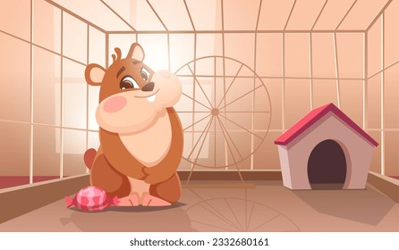 Hamster. Domestic happy little fur animals playing and running exact vector cartoon characters hamsters