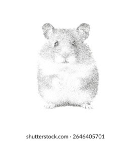 Hamster Dotwork Illustration - bonito pontilhado tinta desenho de um roedor de animais de estimação em preto e branco	
