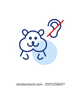 Hamster and ear crossed. symbol. Deaf pets care. Silent monitor mode. Pixel perfect, editable stroke vector icon