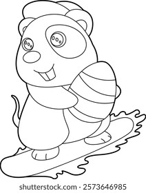 Hamster Easter Snowboard Animal Vector Graphic Art Illustration