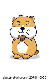 Hamster eating biscuit cartoon illustration