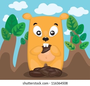 hamster eating sunflower seeds in the forest
