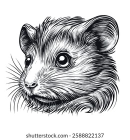 Hamster engraving sketch black and white. Vector EPS 10, 3 colors.