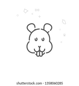 Hamster Face Vector Line Icon. Pet Supplies Symbol, Pictogram, Sign. Light Abstract Geometric Background. Editable Stroke. Adjust Line Weight. Design with Pixel Perfection.
