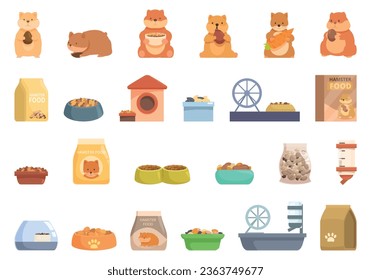 Hamster food icons set cartoon vector. House bag. Animal pet