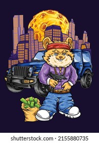 Hamster Gangsta Hip Hop With Gun And Car