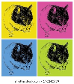 Hamster hand drawn vector in color background
