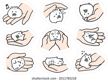 
Hamster and hand illustration, stroking a hamster by hand