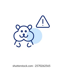 Hamster and hazard alert. Health risks for pets. Pixel perfect, editable stroke icon