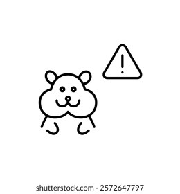 Hamster and hazard alert. Health risks for pets. Pixel perfect vector icon