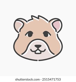 Hamster cabeça desenhos animados linha plana arte. Ilustração de cabeça de hamster, ideal para necessidades relacionadas com animais, animais de estimação, e muito mais.