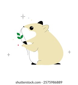 Hamster Holding Green Leaf In Flat Vector Illustration Symbolizing Nature, Environmental Care, And Eco Friendly Living, Isolated On White Background.