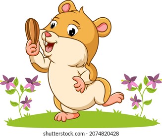 The hamster is holding a sunflower seed of illustration