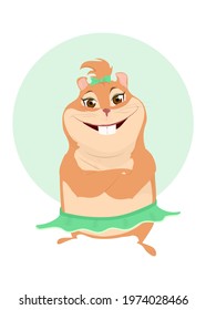 Hamster with huge smile, cute and funny girl. Cool mascot, pets smiling. Friendly sweet animal. Look like cheerleader