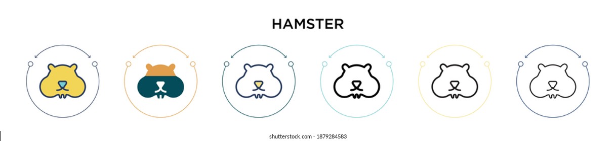 Hamstersymbol in vollem, dünner Linie, Umriss- und Strichstil. Vektorgrafik von zwei farbigen und schwarzen Hamstersymbolen, die Vektorgrafiken zeichnen, kann für mobile, i, web-basierte