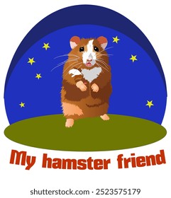 Ícone Hamster com inscrição Meu amigo hamster. Ilustração vetorial isolada em branco.