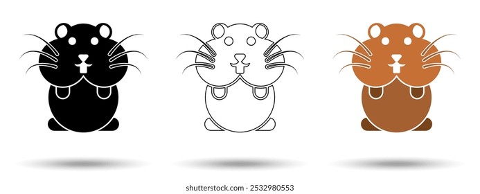 Hamstersymbol. Hamstersymbol auf weißem Hintergrund, einzeln. Das Icon hat drei Verwendungen in Anwendungen und Websites. Vektorgrafik. Hamstersymbol auf weißem Hintergrund.