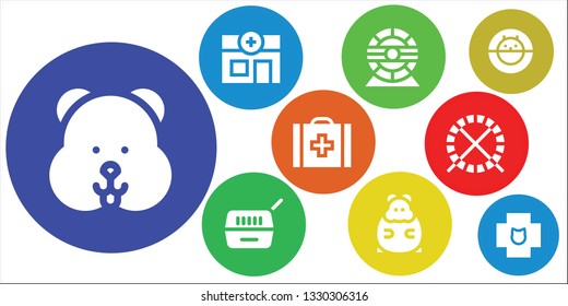 hamster icon set. 9 filled hamster icons.  Collection Of - Hamster, Veterinary, wheel, Pet, ball