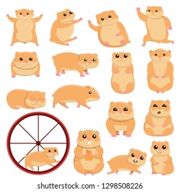 Hamster icons set. Cartoon set of hamster vector icons for web design