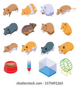 Hamster icons set. Isometric set of hamster vector icons for web design isolated on white background