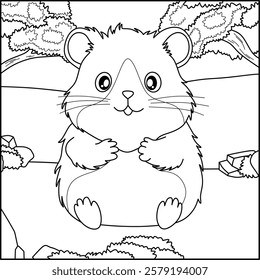 Hamster line art for coloring book with simple background