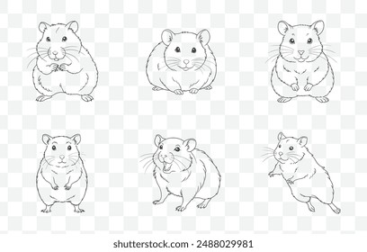 Hamster Line Art Vektorgrafik Set Niedliche und detaillierte Hamster Illustrationen für Handwerk und Design Projekte