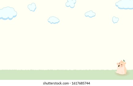 Hamster looking at the cloud and eat sunflower seed. Vector illustration.