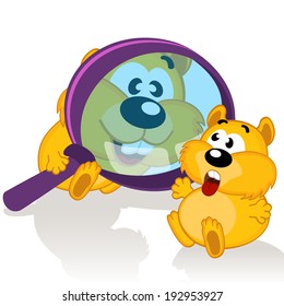hamster and magnifying glass -  vector illustration