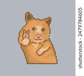 Hamster making the peace and love sign, pixel art meme