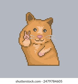 Hamster making the peace and love sign, pixel art meme