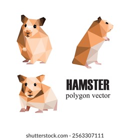 Hamster mouse in polygonal low poly vector set. Collection Low poly logo of cute hamster. Abstract vector of mice hamster