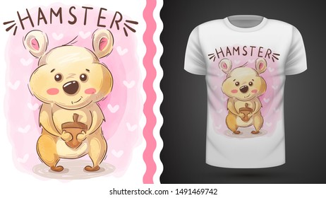 Hamster with nut - idea for print t-shirt. Hand draw