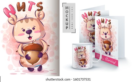 Hamster with nuts poster and merchandising. Vector eps 10