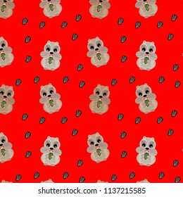 hamster on a red background with a seed pattern
