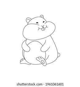 Хомяк контур. Hamster Outline Black. Vector Drawing. Isolated White Background.