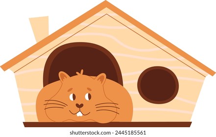 Hamster In Pet House Vector Illustration