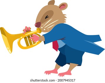 Hamster play trumpet. Jazz band with animals