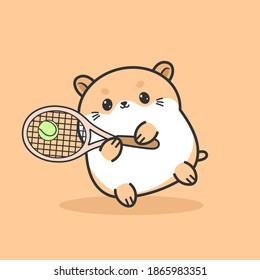 hamster playing tennis. This design is Good for cards, banners, flyers, leaflets, posters. Vector illustration.