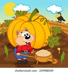 hamster with pumpkin seeds - vector illustration, eps