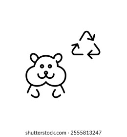 Hamster and recycling arrows. Sustainable living, eco-friendly products for pets. Pixel perfect vector icon