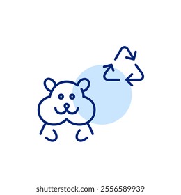 Hamster and recycling arrows. Sustainable living, eco-friendly products for pets. Pixel perfect, editable stroke icon