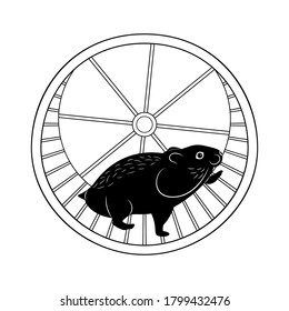 The hamster in running wheel is isolated on the white background.