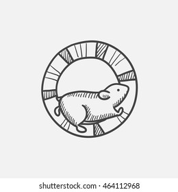 Hamster running in the wheel sketch icon set for web, mobile and infographics. Hand drawn vector isolated icon.