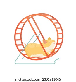 Hamster läuft im Rad. Vektorgrafik-Illustration. 