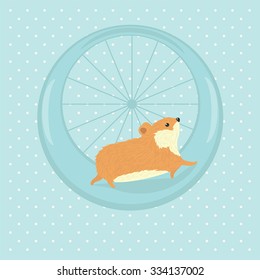 Hamster running in a wheel. Vector illustration.